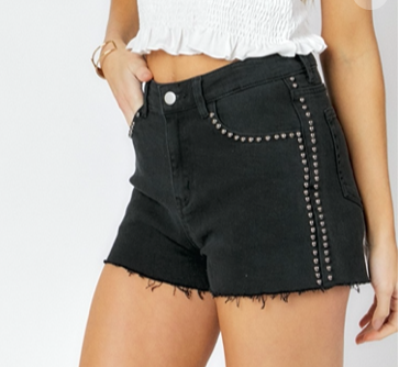 Studded denim shorts